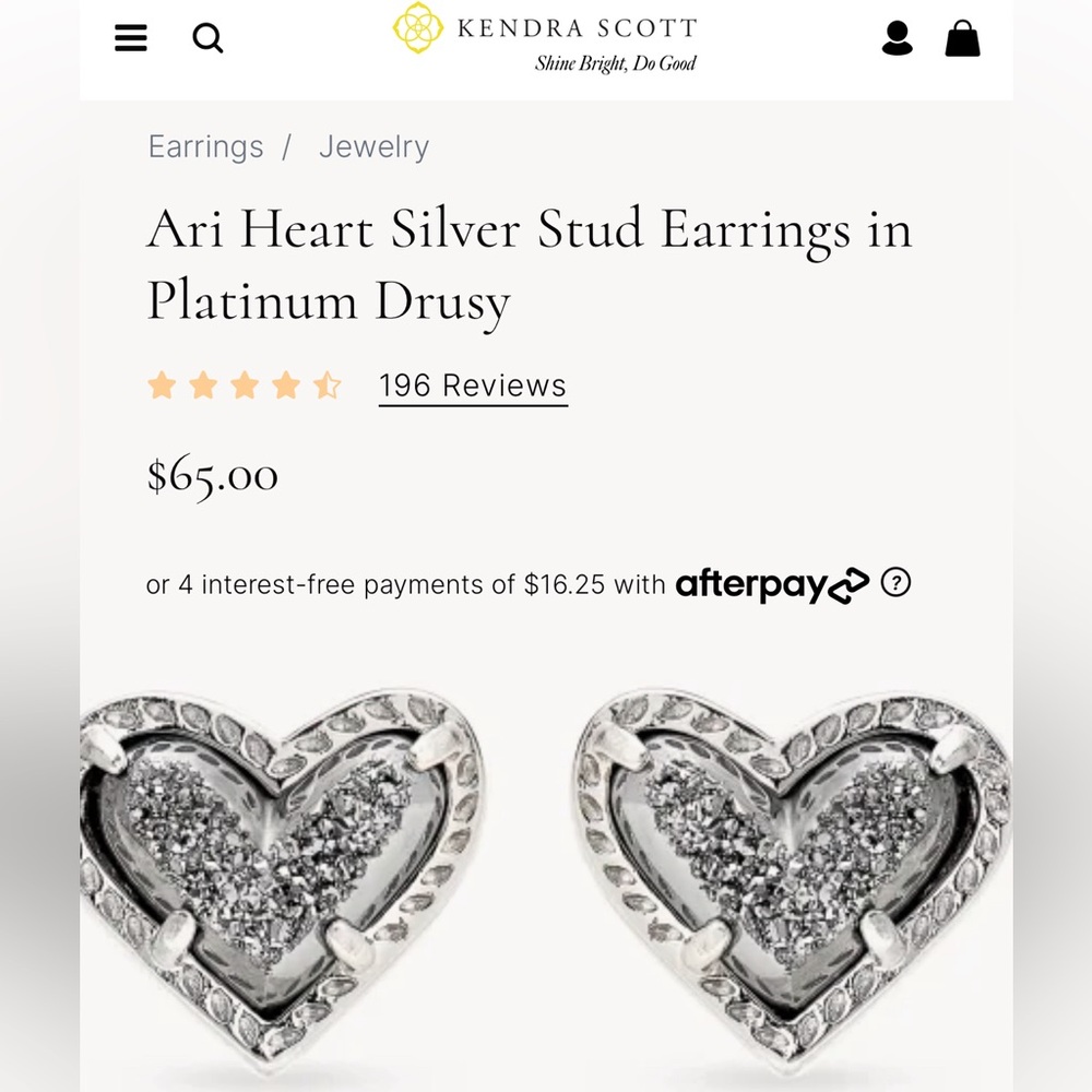 Kendra Scott Ari Heart Silver Stud Earrings in Platinum Drusy